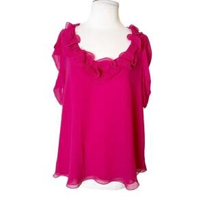 Rebecca Taylor ruffle neck puff sleeve pink blouse sz 8
